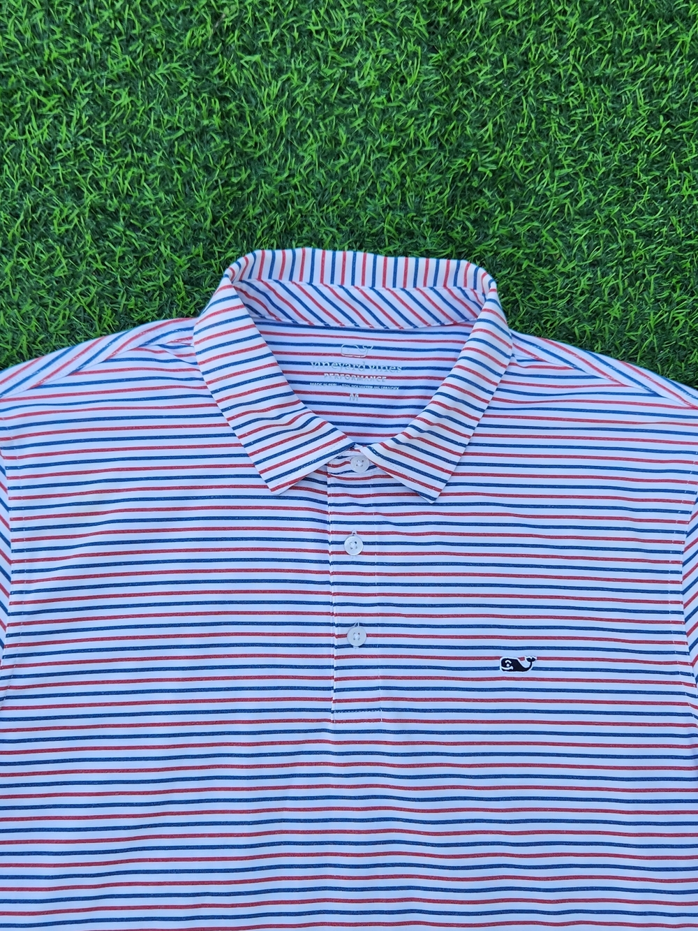 Vineyard Vines Men’s Striped Polo Shirt - White with Blue & Red Stripes Size M